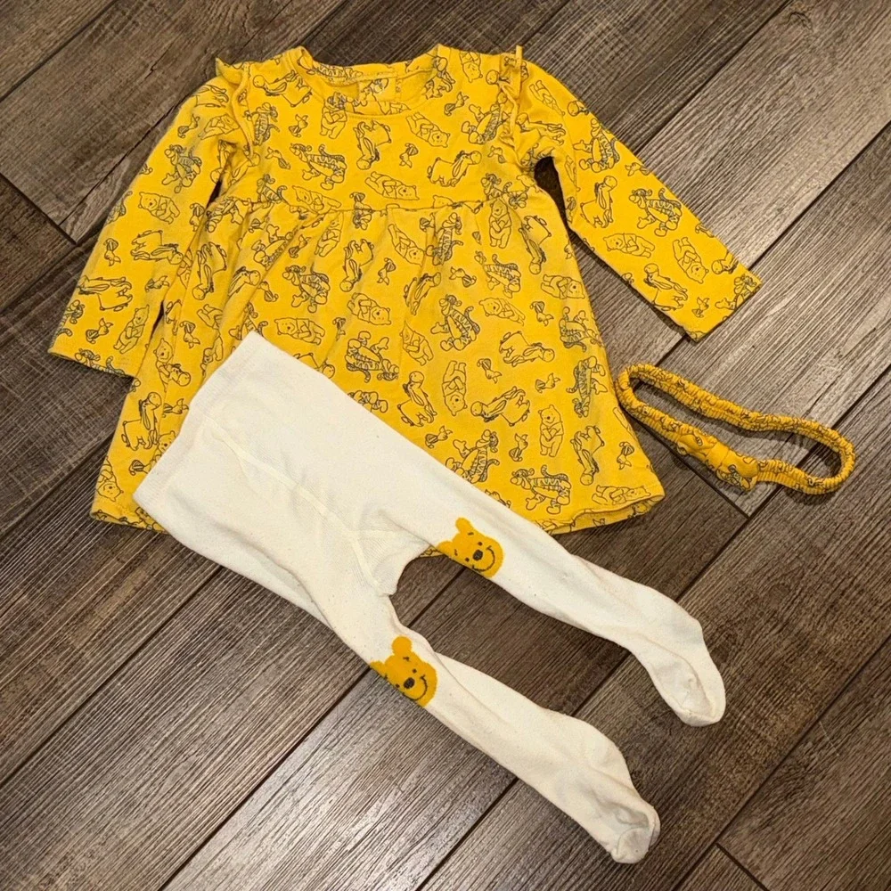 Disney Winnie the Pooh Baby Girl Dress Tights Headband Set Yellow 18M 188616PHZ